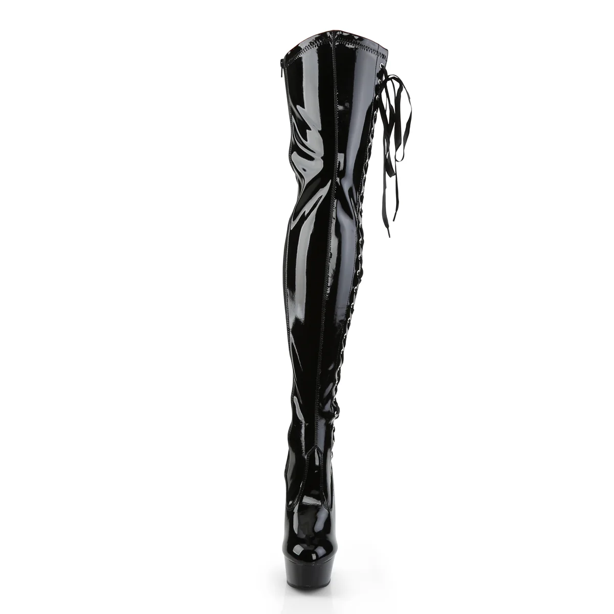 Black Patent 6 Inch Strippers Thigh High Boots - Pleaser DELIGHT-3050 - Image 2
