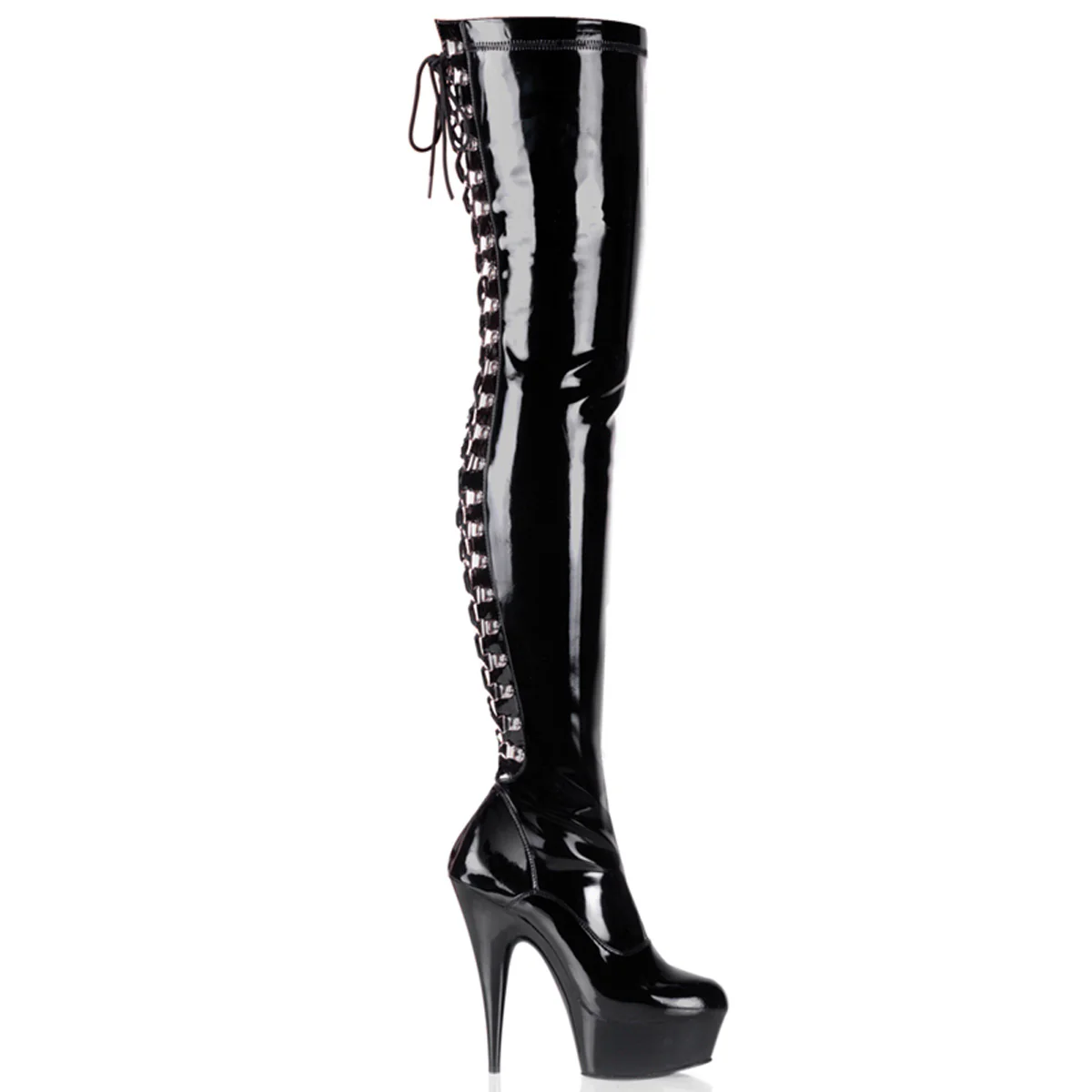 Black Patent 6 Inch Stratement Thigh High Boots -  Pleaser DELIGHT-3063 - Image 6