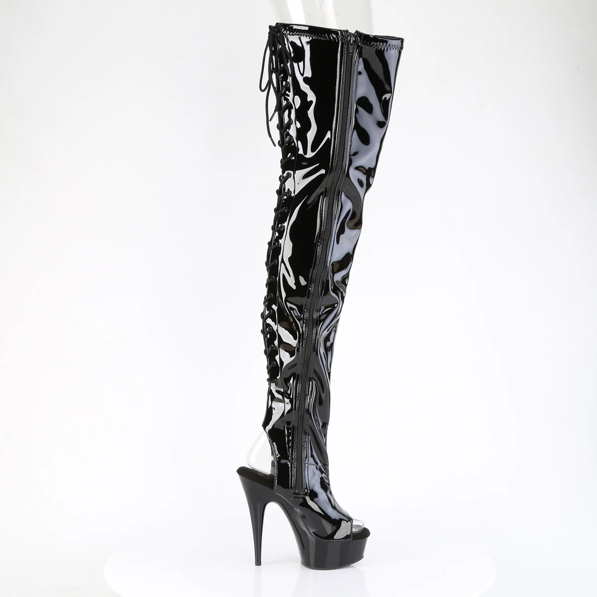 Black Patent 6 Inch High Fashiom Thigh High Boots - Pleaser DELIGHT-4017 - Image 5
