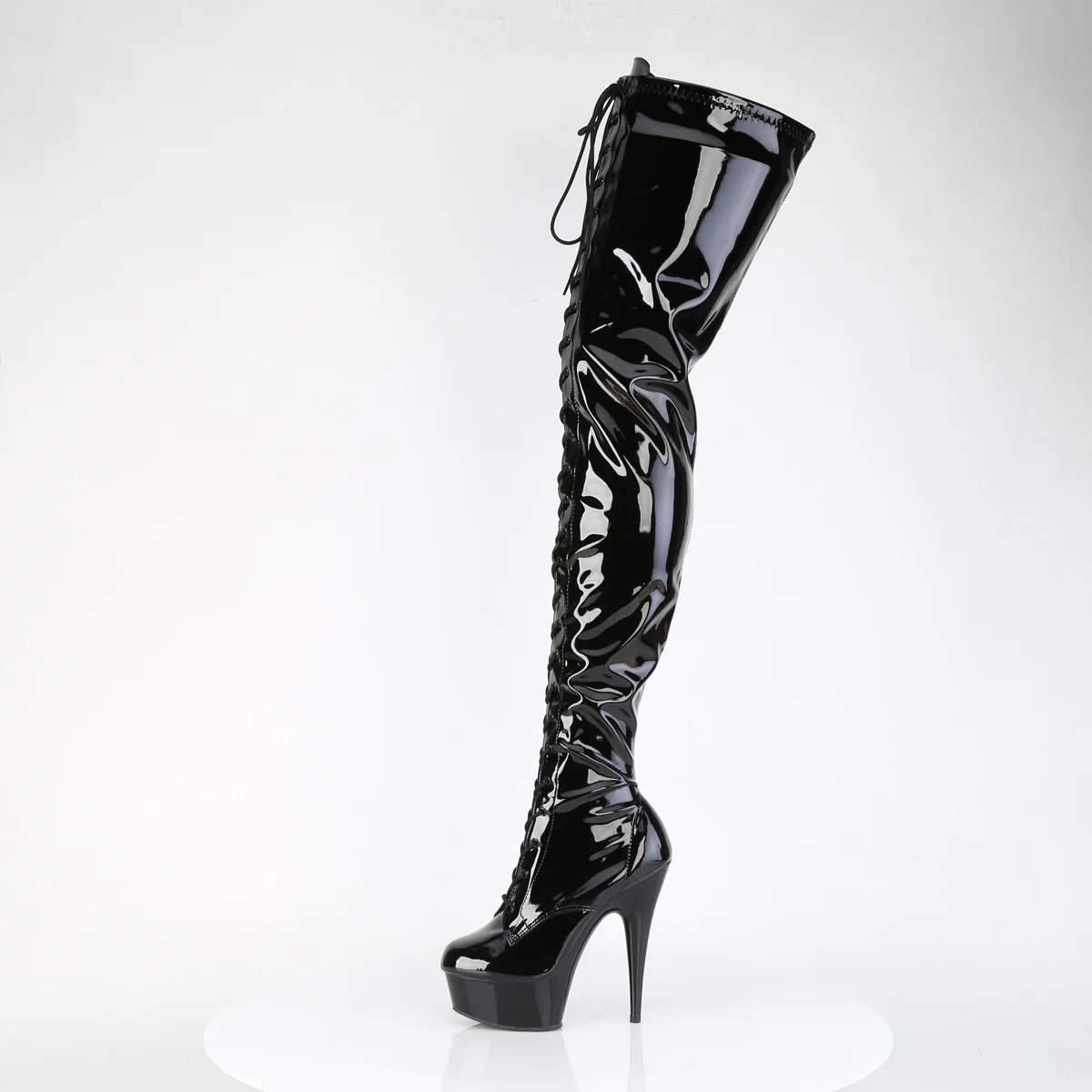 Black Patent 6 Inch Exotic Dance Thigh High Boots - Pleaser DELIGHT-4023 - Image 3