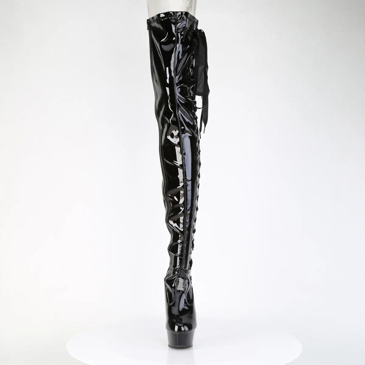 Black Patent 6 Inch Pole Dance Thigh High Boots - Pleaser DELIGHT-4050 - Image 2