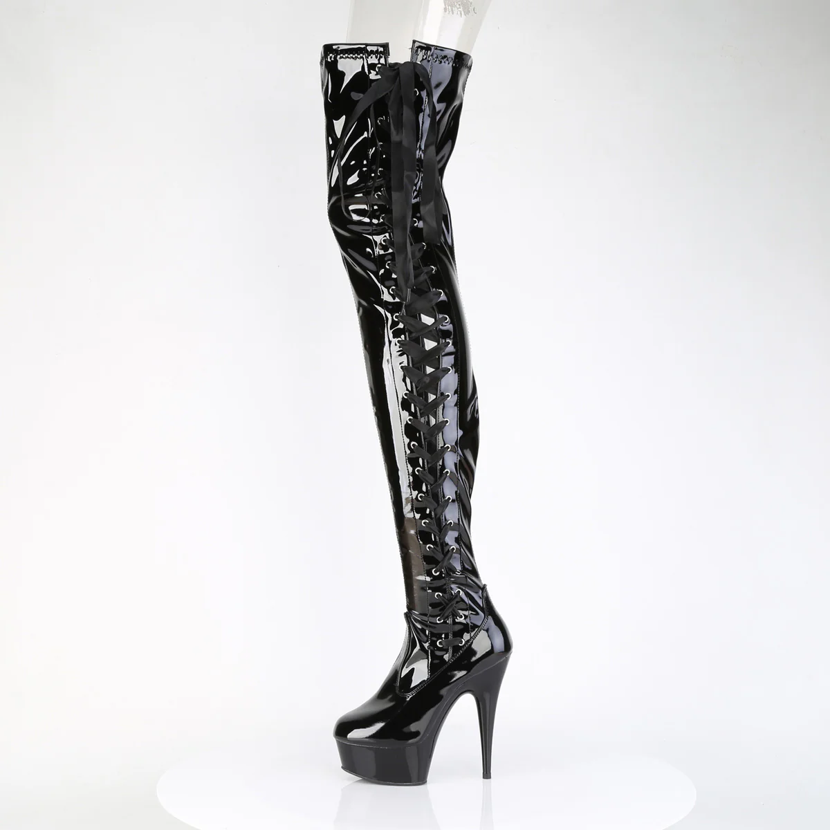 Black Patent 6 Inch Pole Dance Thigh High Boots - Pleaser DELIGHT-4050 - Image 3