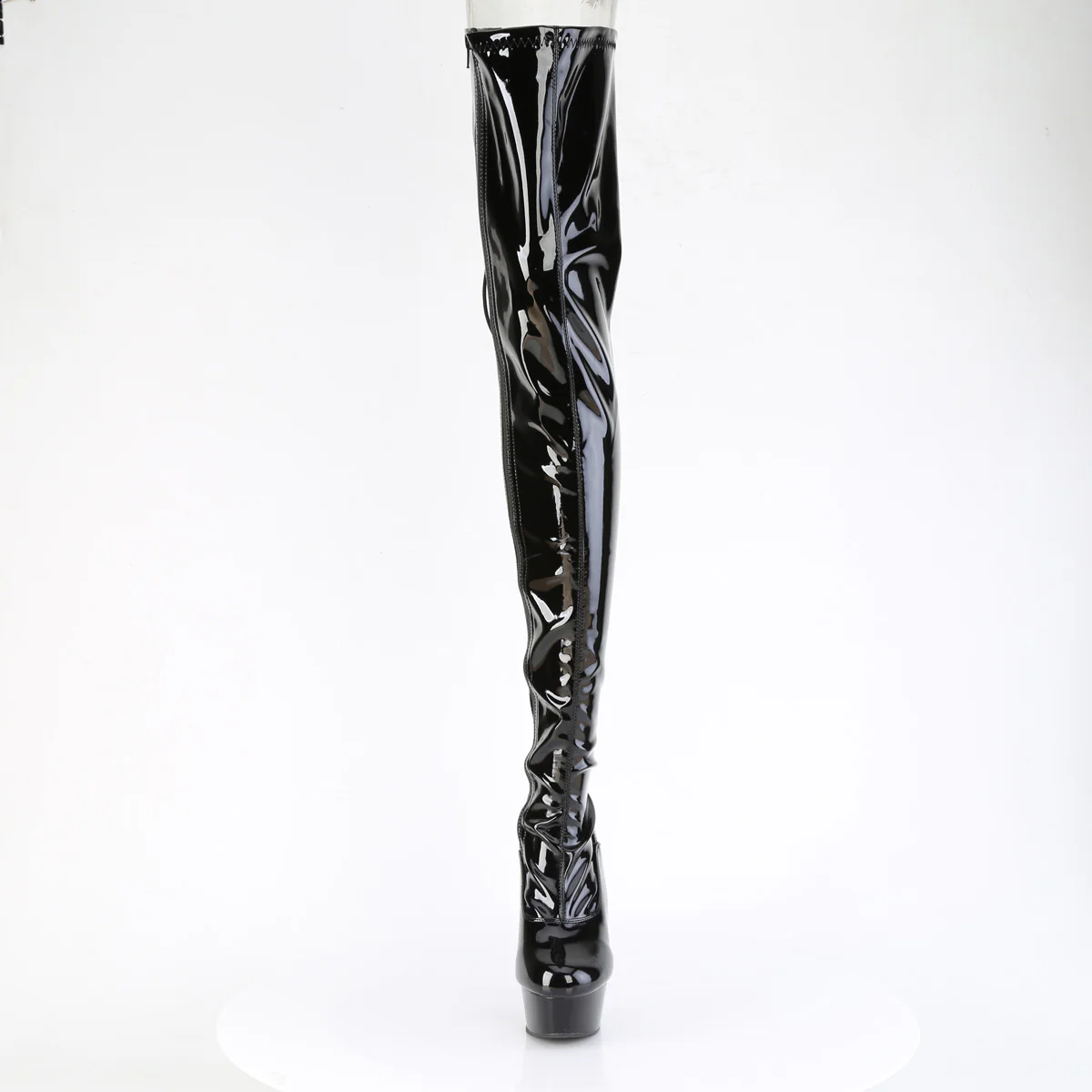 Black Patent 6 Inch Strippers Thigh High Boots - Pleaser DELIGHT-4063 - Image 2
