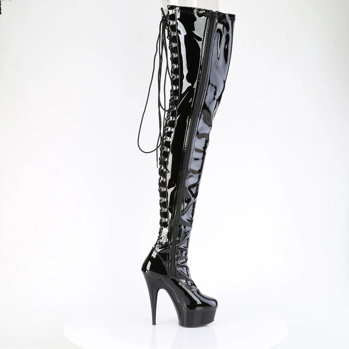 Black Patent 6 Inch Strippers Thigh High Boots - Pleaser DELIGHT-4063 - Image 5