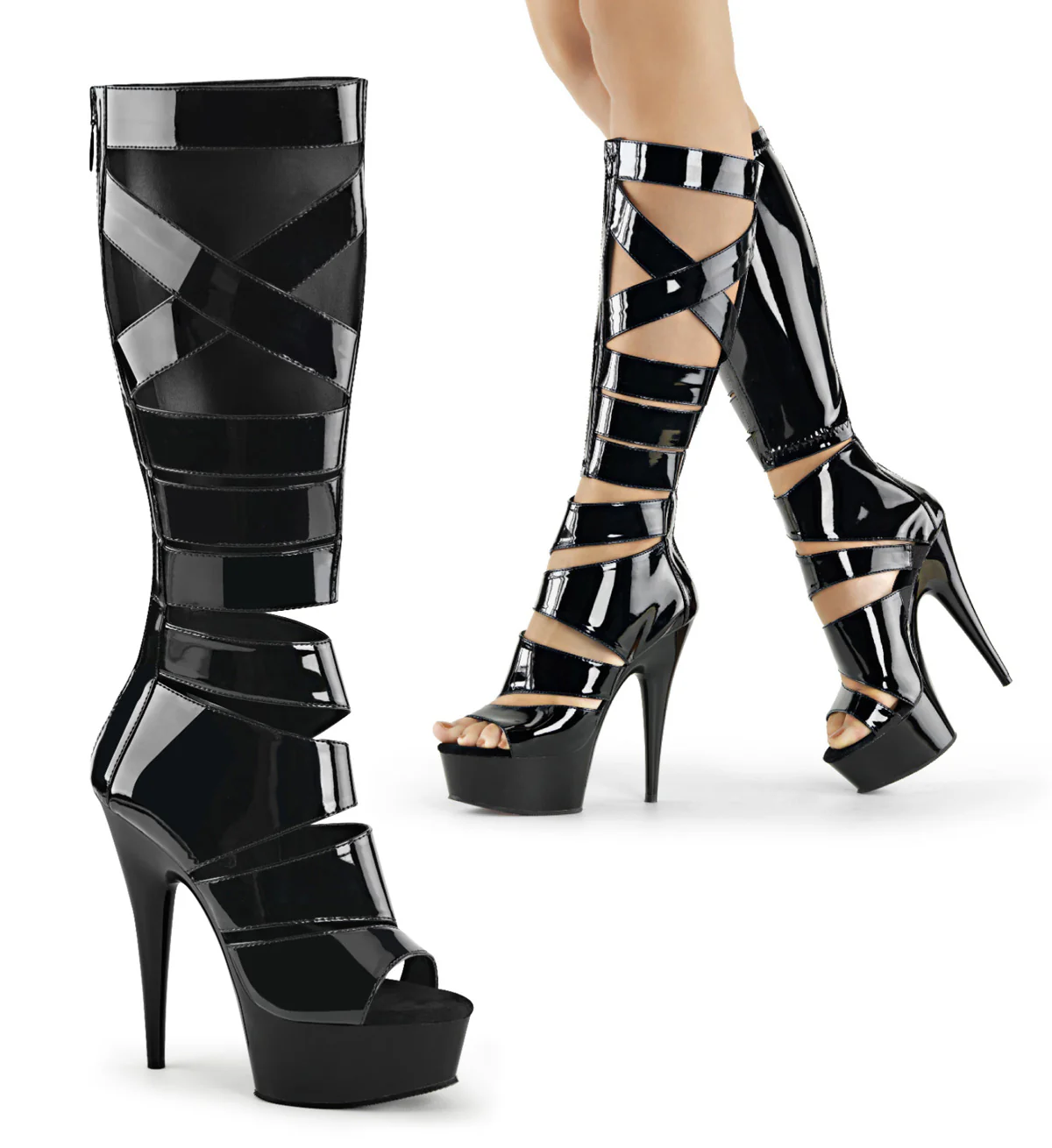 Black Patent 6 Inch Exotic Platform Platform Shoes -  Pleaser DELIGHT-600-49 - Image 6