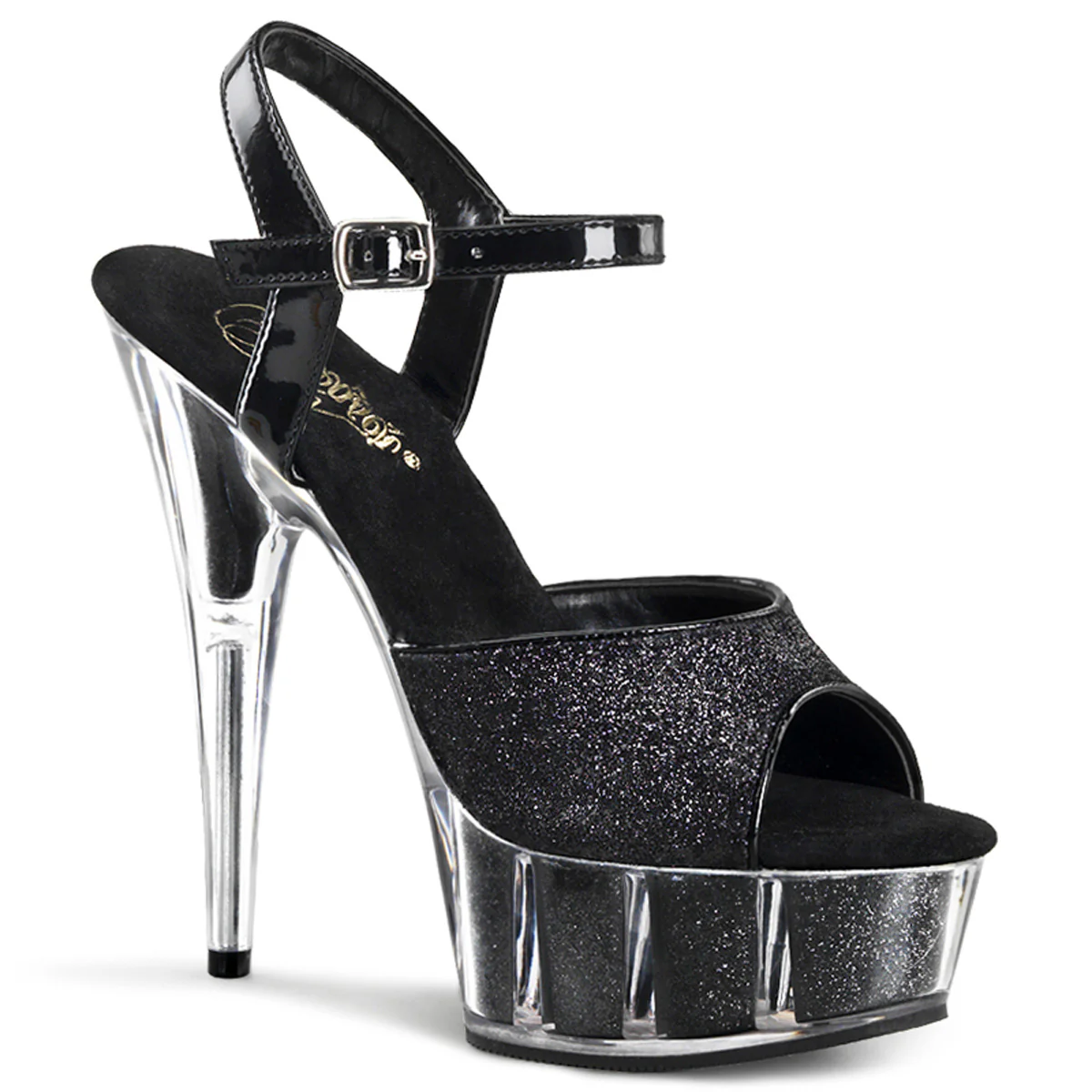 Black Glitter 6 Inch Platform Kinky Platform Shoes - Pleaser DELIGHT-609-5G - Image 6
