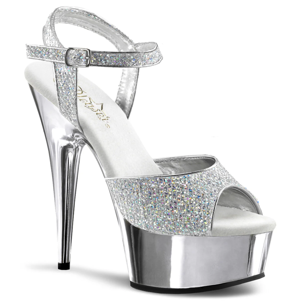 Silver Glitter 6 Inch Exotic Dancer Platform Shoes -  Pleaser DELIGHT-609G
