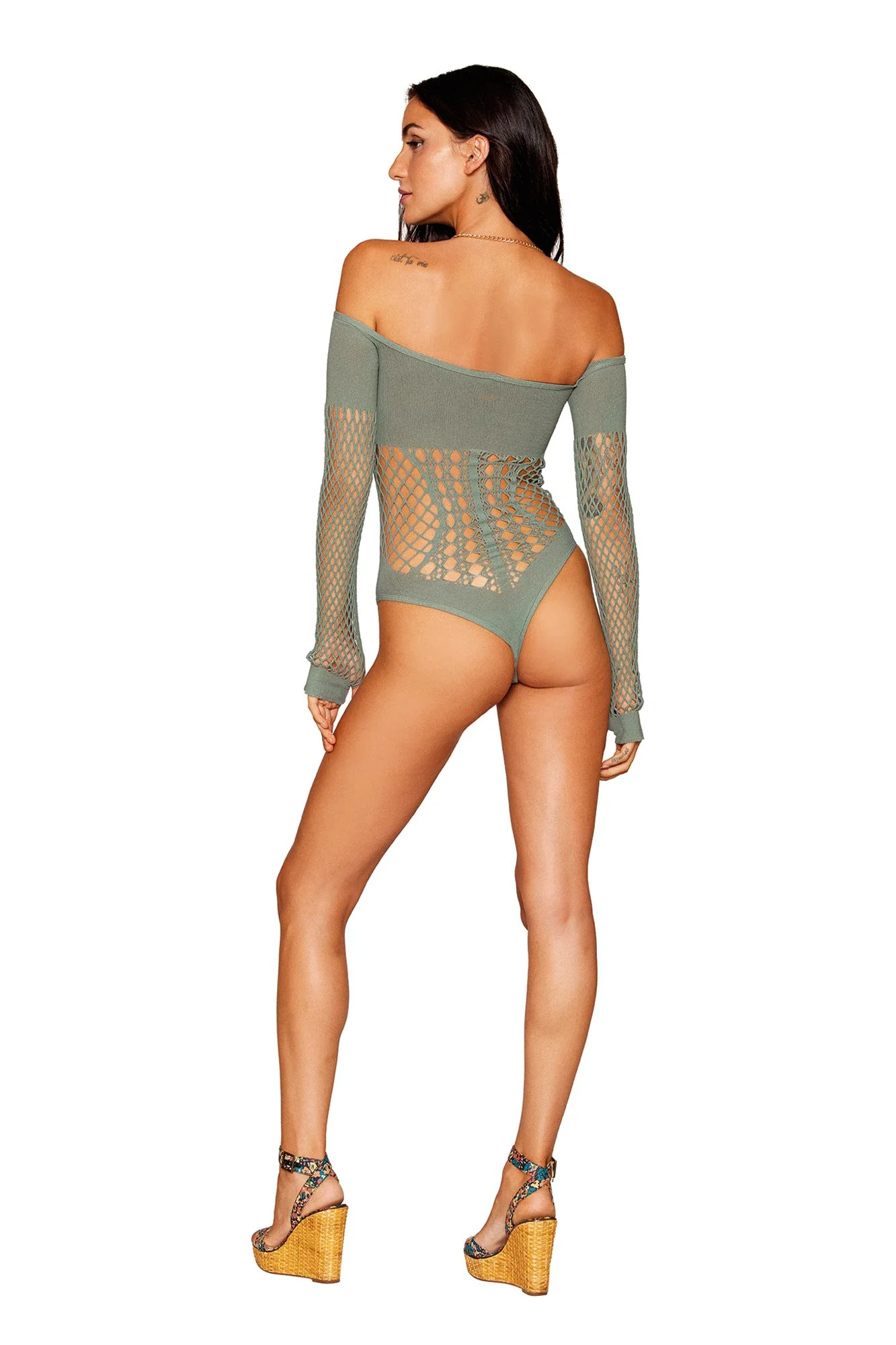 DG13269  Dreamgirl Seamless Fishnet Long Sleeve Teddy - Image 2