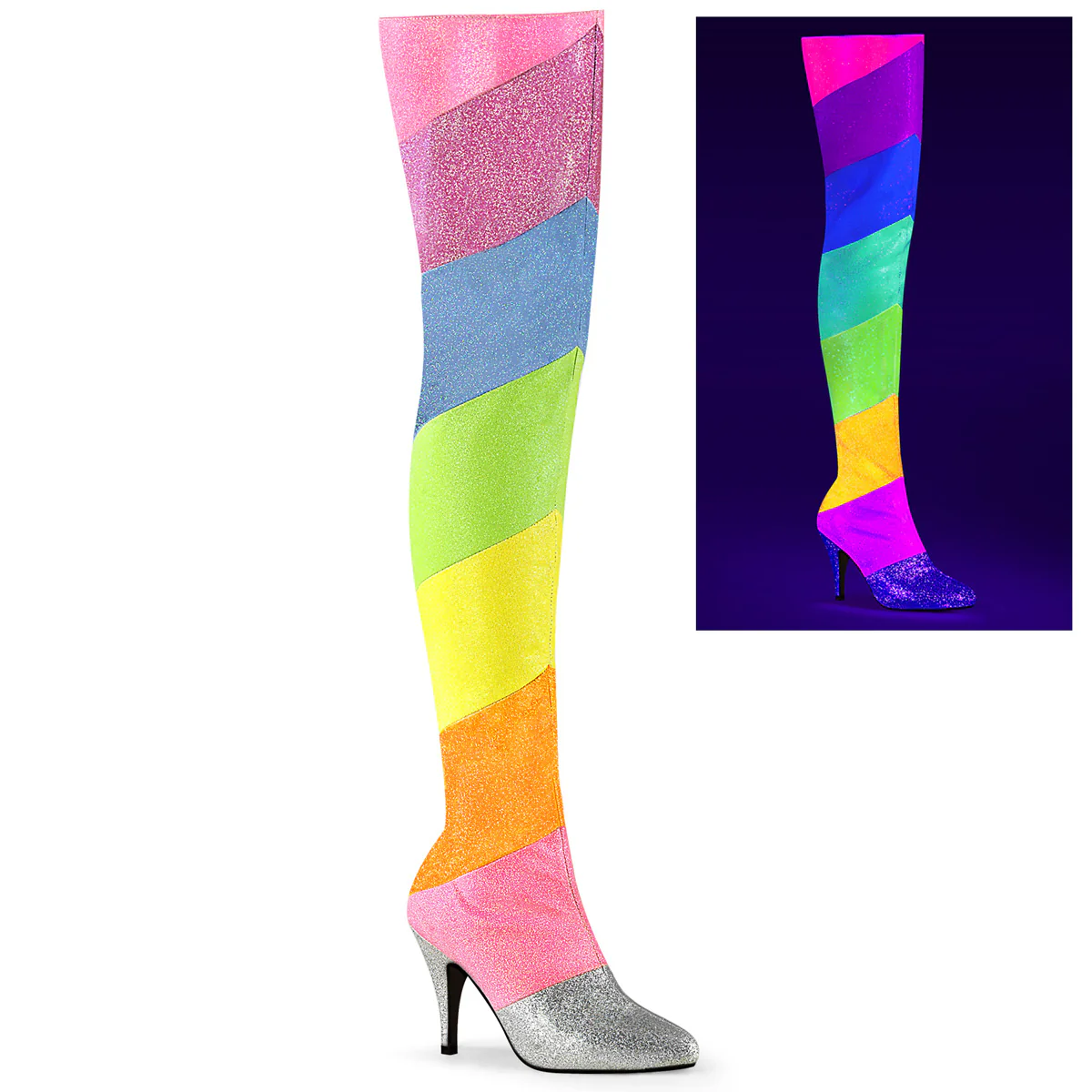 Multi 4 Inch Erotic Thigh Boots - Pleaser Pink Label DREAM-3012RBG - Image 2