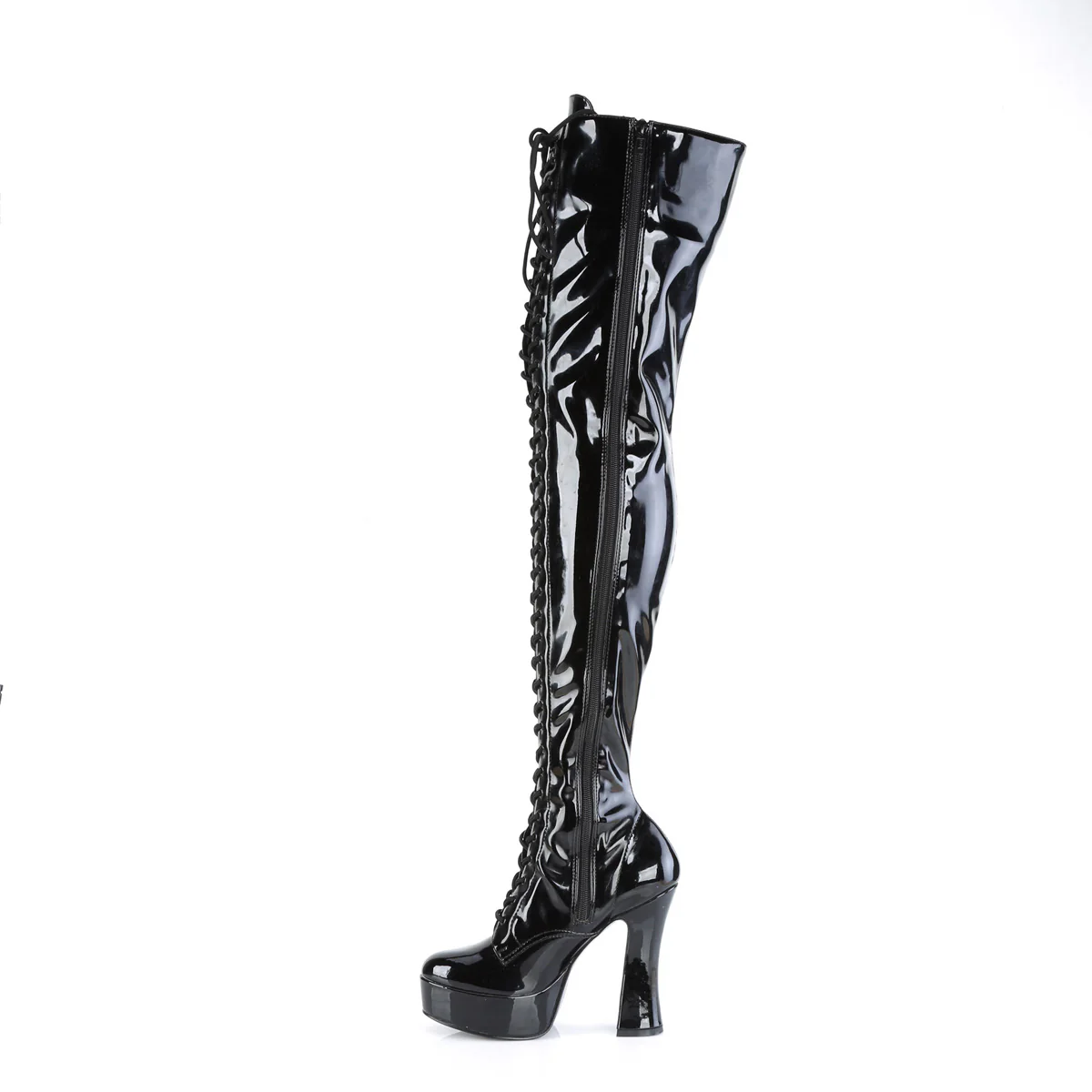 Black Patent 5 Inch Platform Gogo Thigh Boots - Pleaser ELECTRA-3023 - Image 3