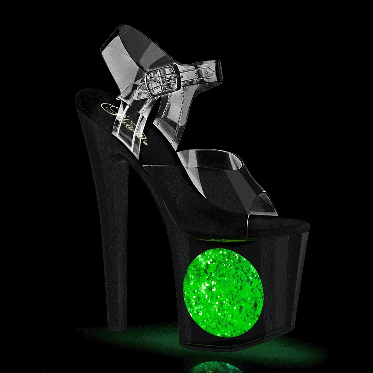Black Silver Glitter 8 Inch Lap Dance Ankle Boots - Pleaser ENCHANT-708LT-CIRCLE