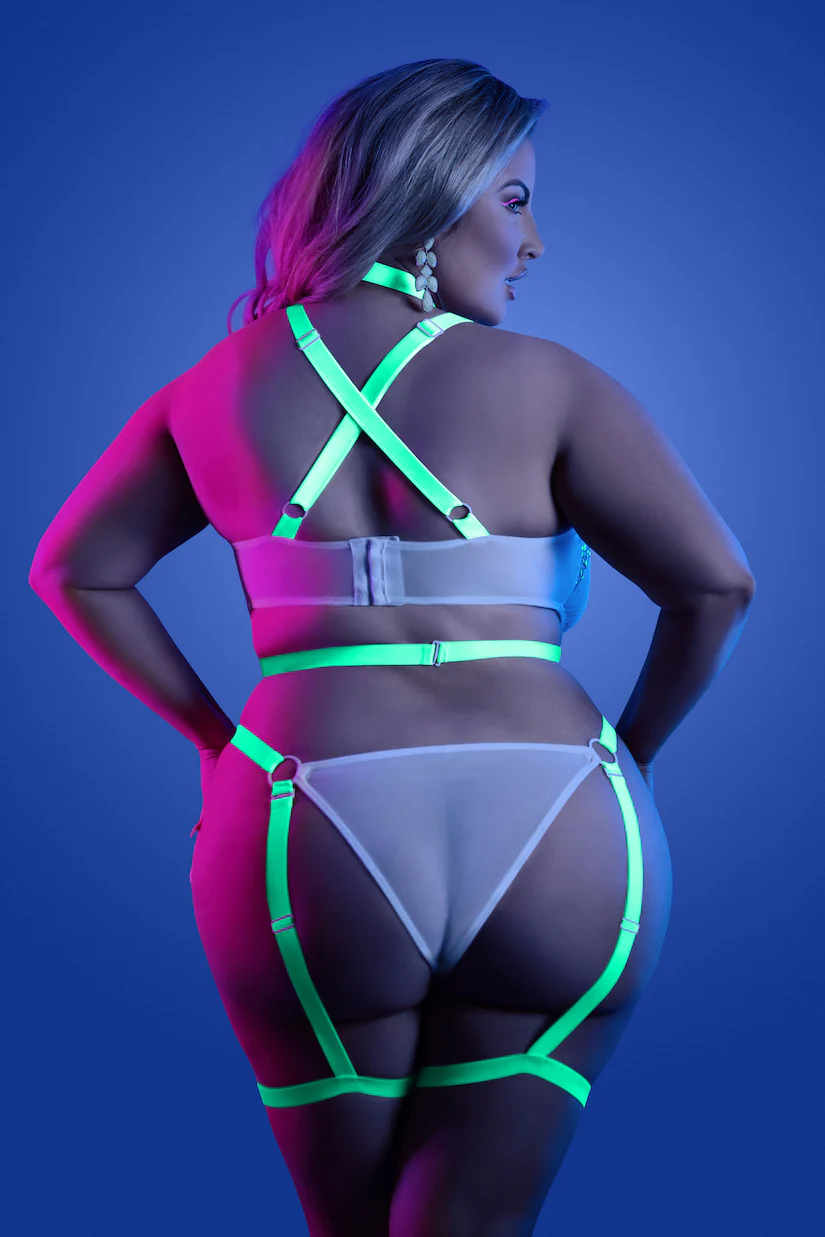 FL-GL2119X NIGHT VISION Glow-In-The-Dark Lace Strappy Teddy - Image 2