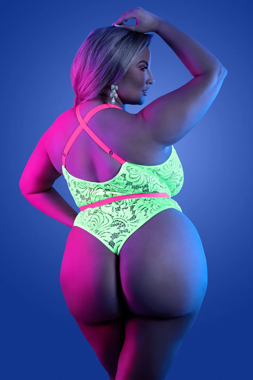 FL-GL2121X SPOTLIGHT Contrast Elastic Lace Teddy with Snap Closure - Image 2