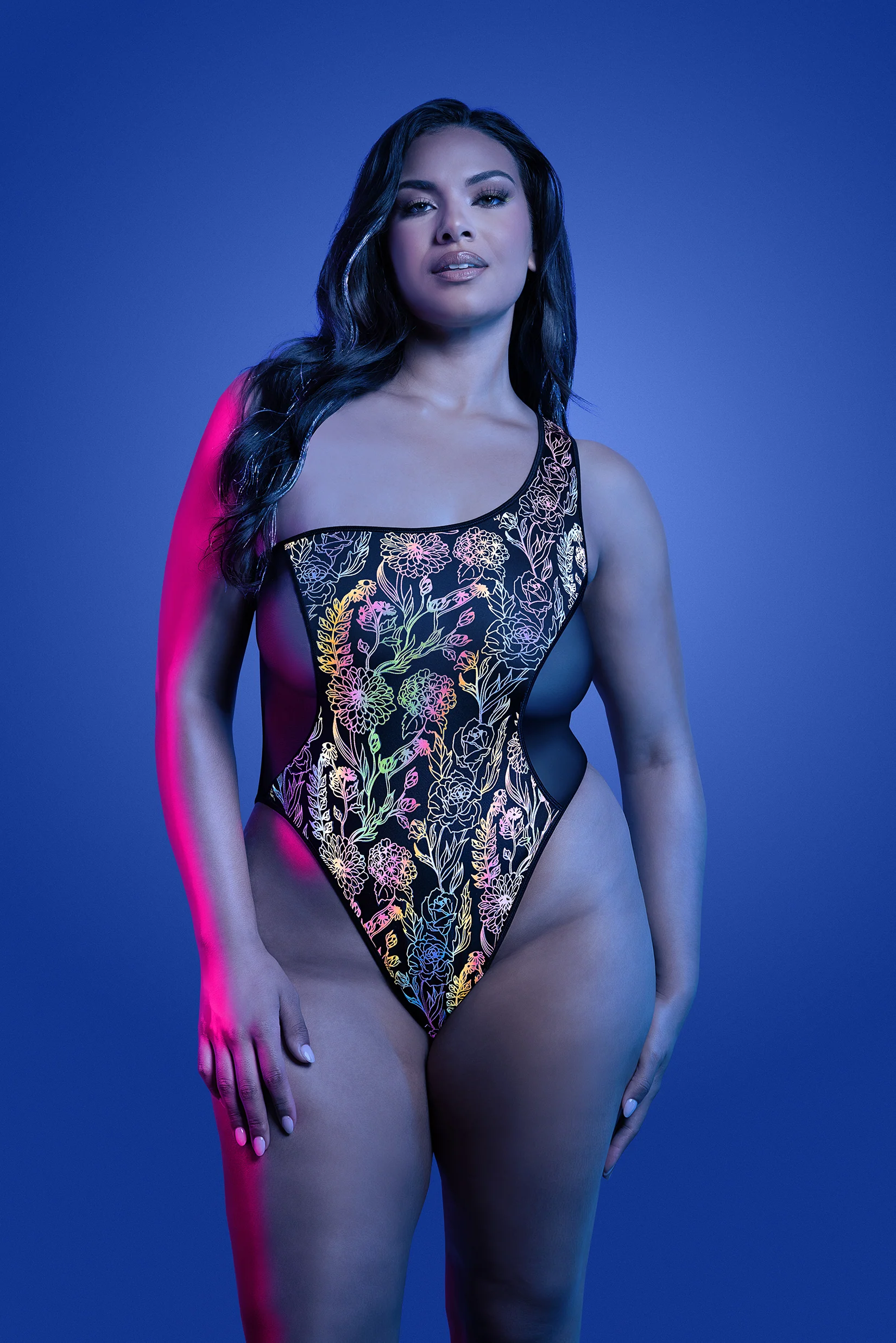FL-GL2543 LUMINESCENT Flash reflective floral print one-shoulder teddy - Image 3