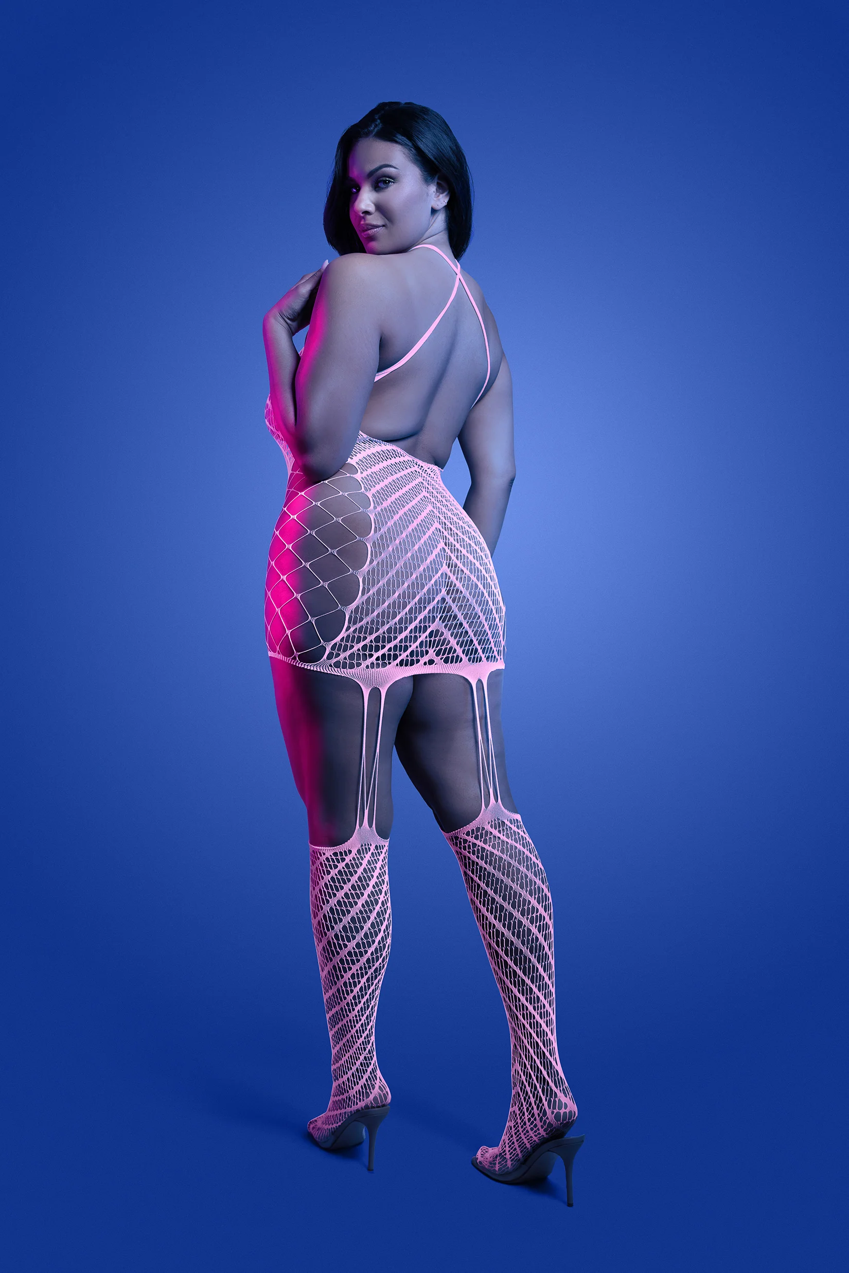 FL-GL2550 METAMORPHIC Glow-in-the-dark bodystocking dress; glows pink - Image 4