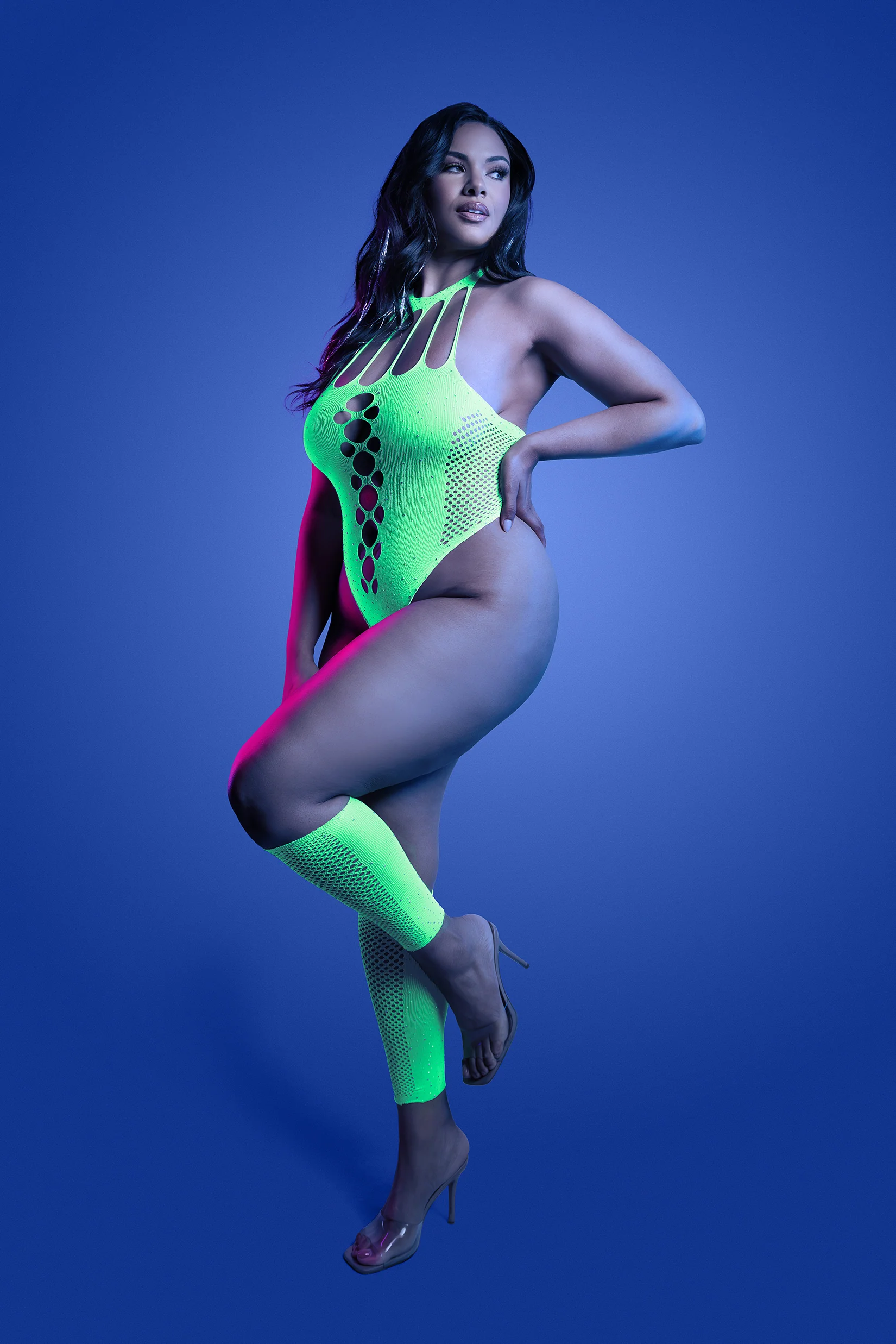 FL-GL2551 PRESSURE POINT UV reactive rhinestone knit teddy and matching gloves (can also be worn as leg warmers) - Image 4