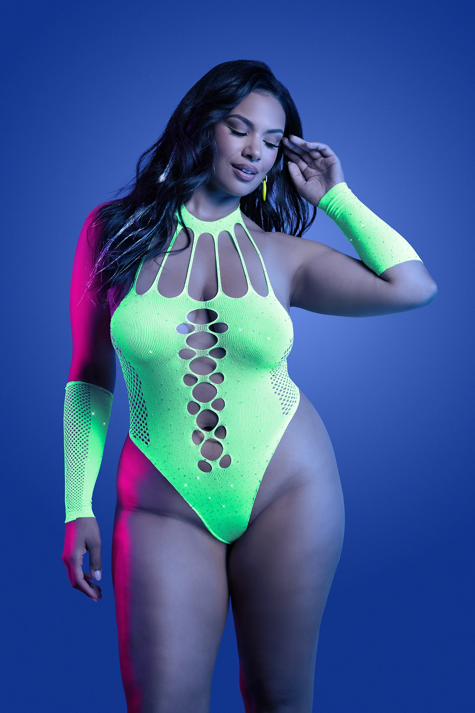 FL-GL2551 PRESSURE POINT UV reactive rhinestone knit teddy and matching gloves (can also be worn as leg warmers) - Image 5