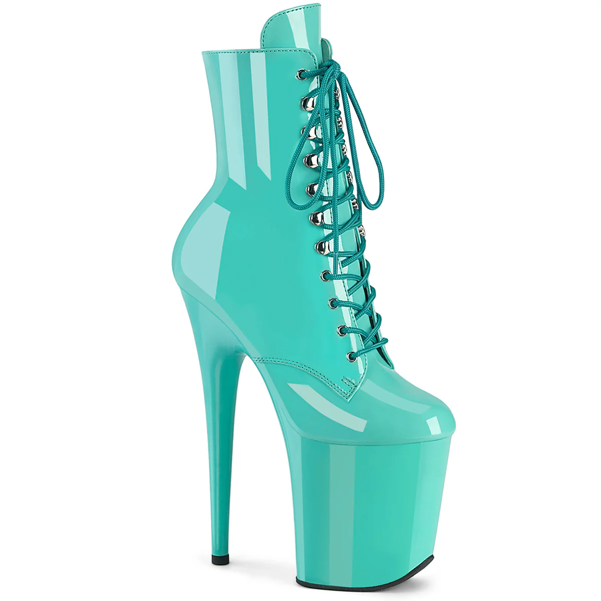Aqua Patent 8 Inch Glamour Models Ankle Boots - Pleaser FLAMINGO-1020