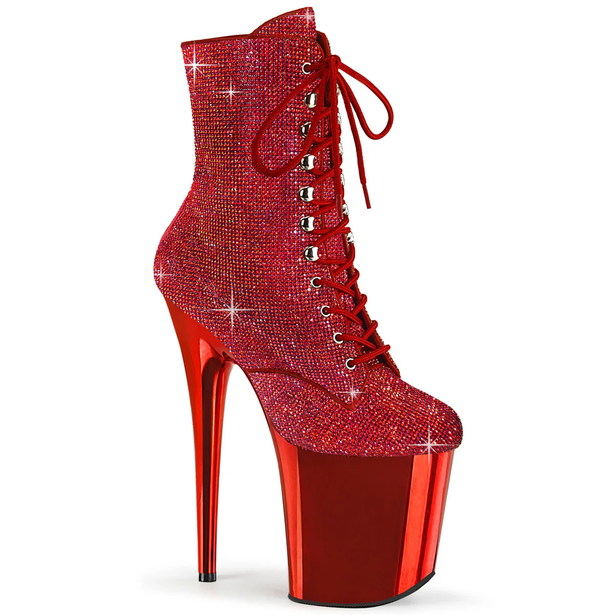 Red 8 Inch Exotic Dancing Ankle Boots - Pleaser FLAMINGO-1020CHRS