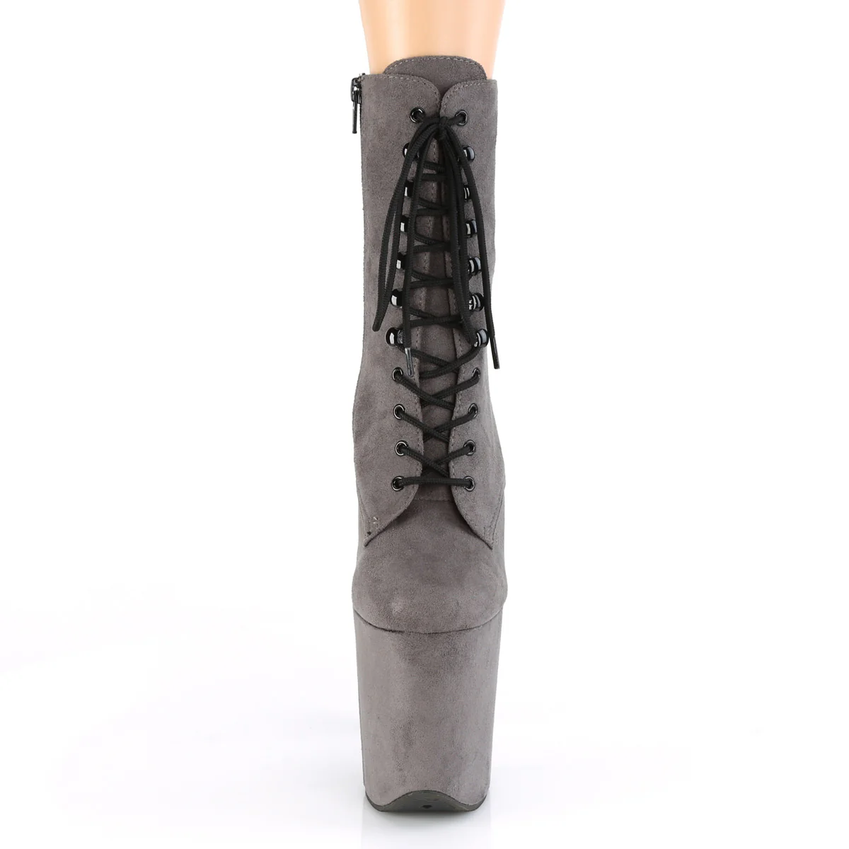 Grey Faux Suede 8 Inch Statement High Ankle Boots - Pleaser FLAMINGO-1020FS - Image 2