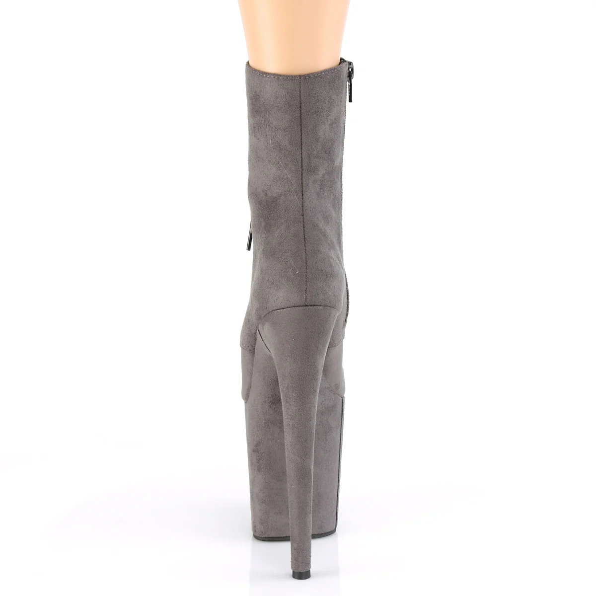 Grey Faux Suede 8 Inch Statement High Ankle Boots - Pleaser FLAMINGO-1020FS - Image 4