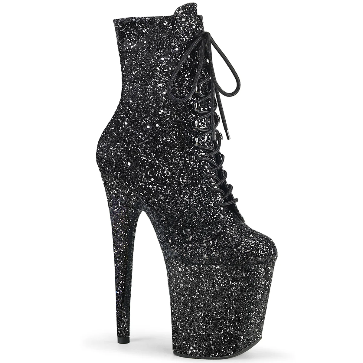 Black Glitter 8 Inch Pole Dance Ankle Boots -  Pleaser FLAMINGO-1020GWR