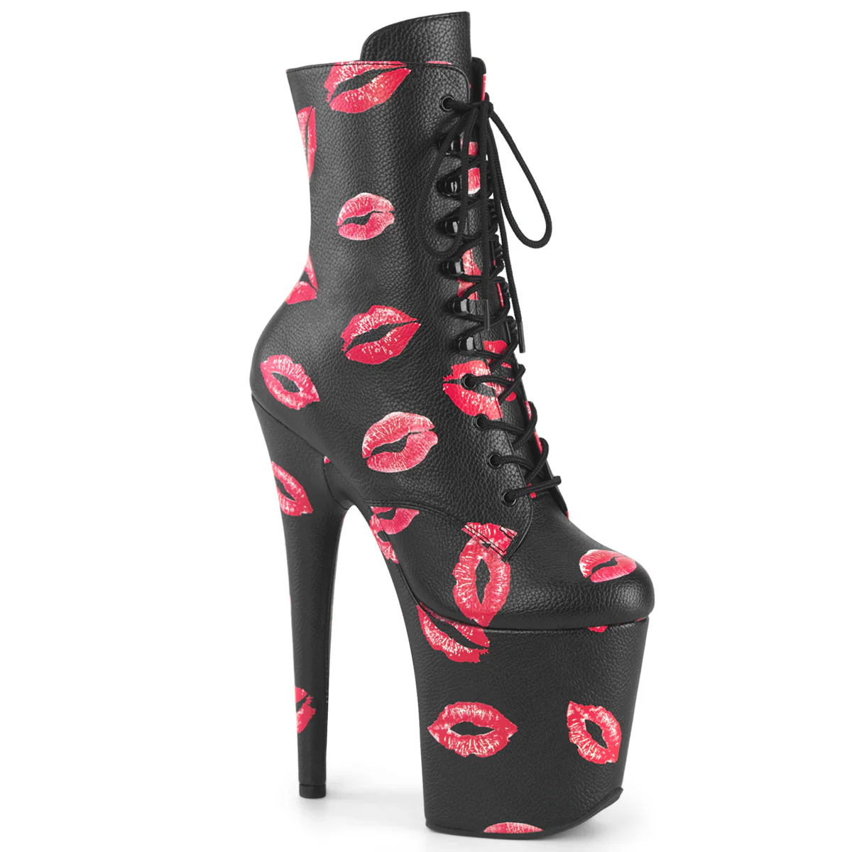 Black 8 Inch Pole Heels Ankle Boots - Pleaser FLAMINGO-1020KISSES