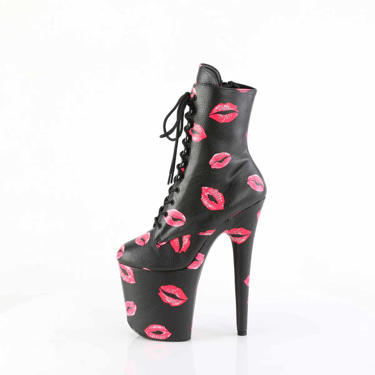 Black 8 Inch Pole Heels Ankle Boots - Pleaser FLAMINGO-1020KISSES - Image 3