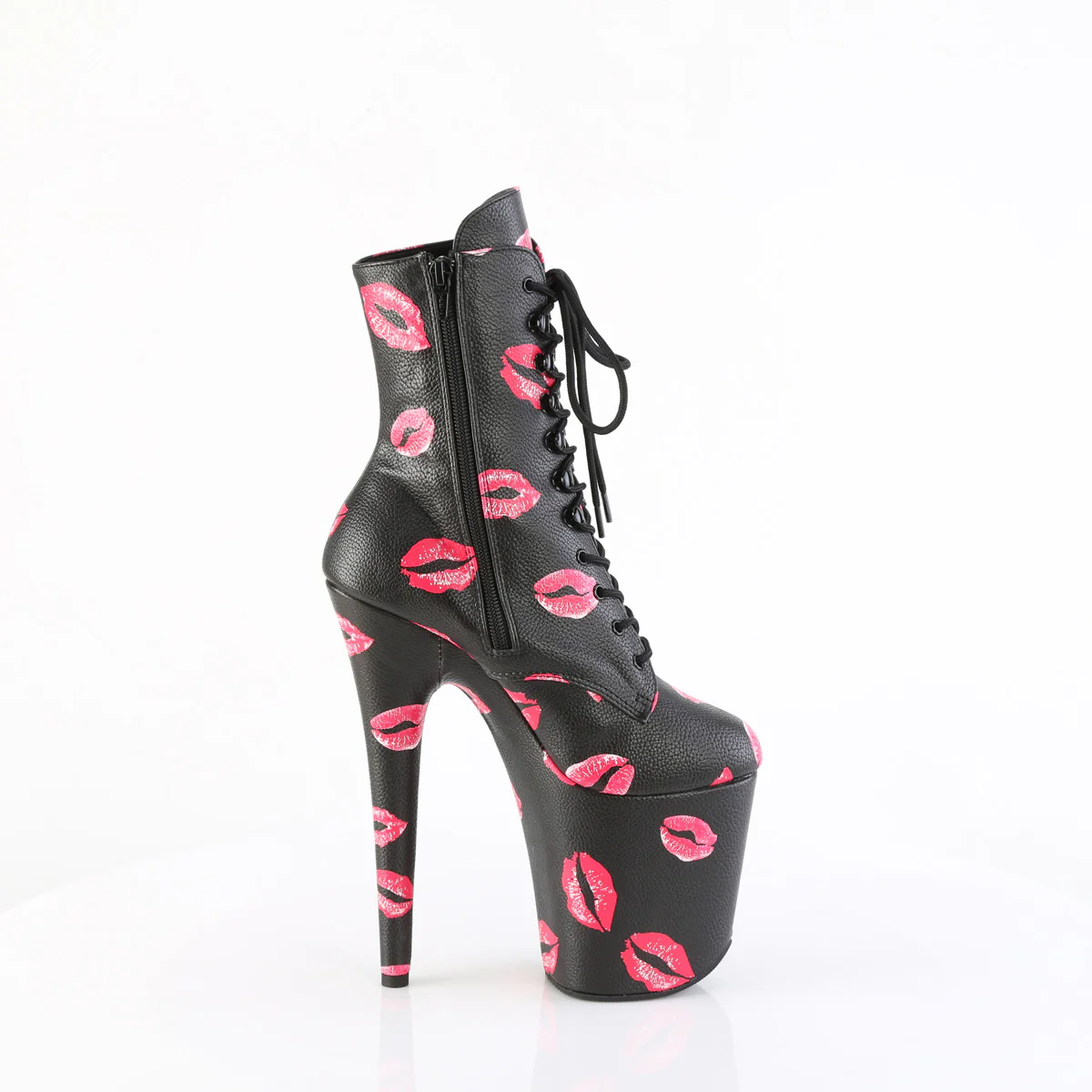 Black 8 Inch Pole Heels Ankle Boots - Pleaser FLAMINGO-1020KISSES - Image 5