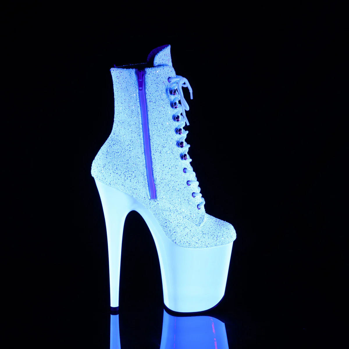 Neon White 8 Inch Pole Dancer Ankle Boots -  Pleaser FLAMINGO-1020LG - Image 5