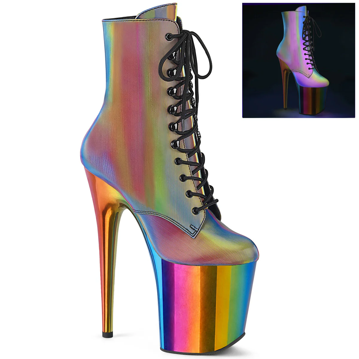Rainbow 8 Inch Pole Dance Ankle Boots - Pleaser FLAMINGO-1020RC - Image 2
