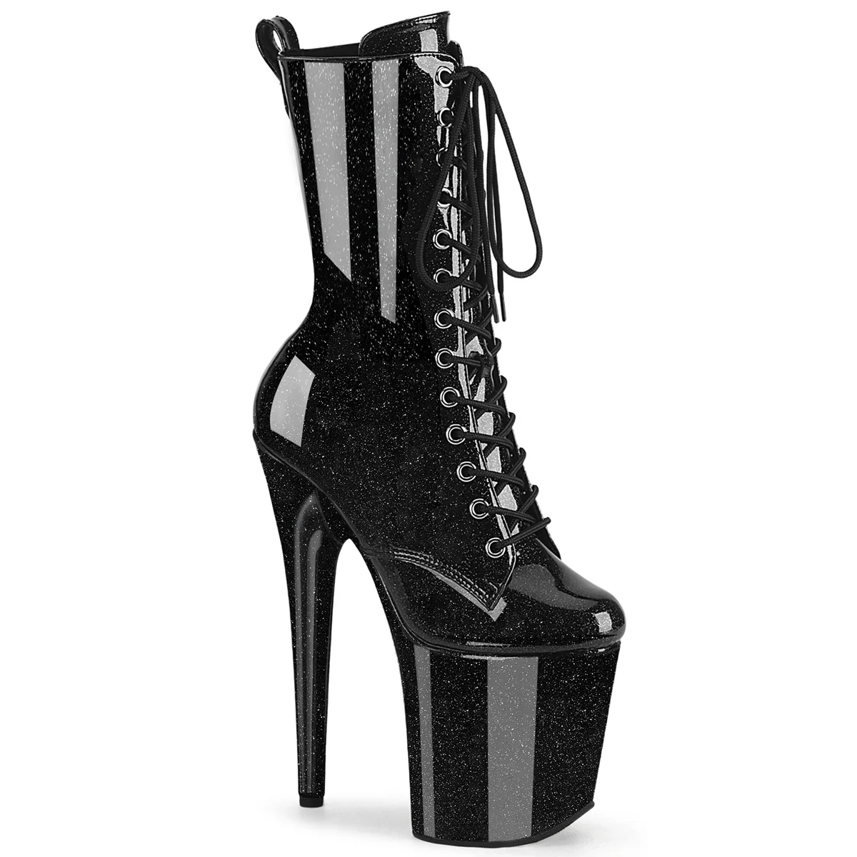 Black Glitter 8 Inch Pole Dance Ankle Boots -  Pleaser FLAMINGO-1040GP