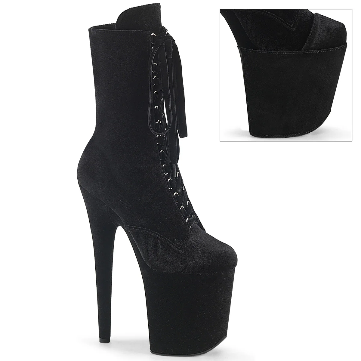Black 8 Inch Platform Ankle Boots - Pleaser FLAMINGO-1045VEL