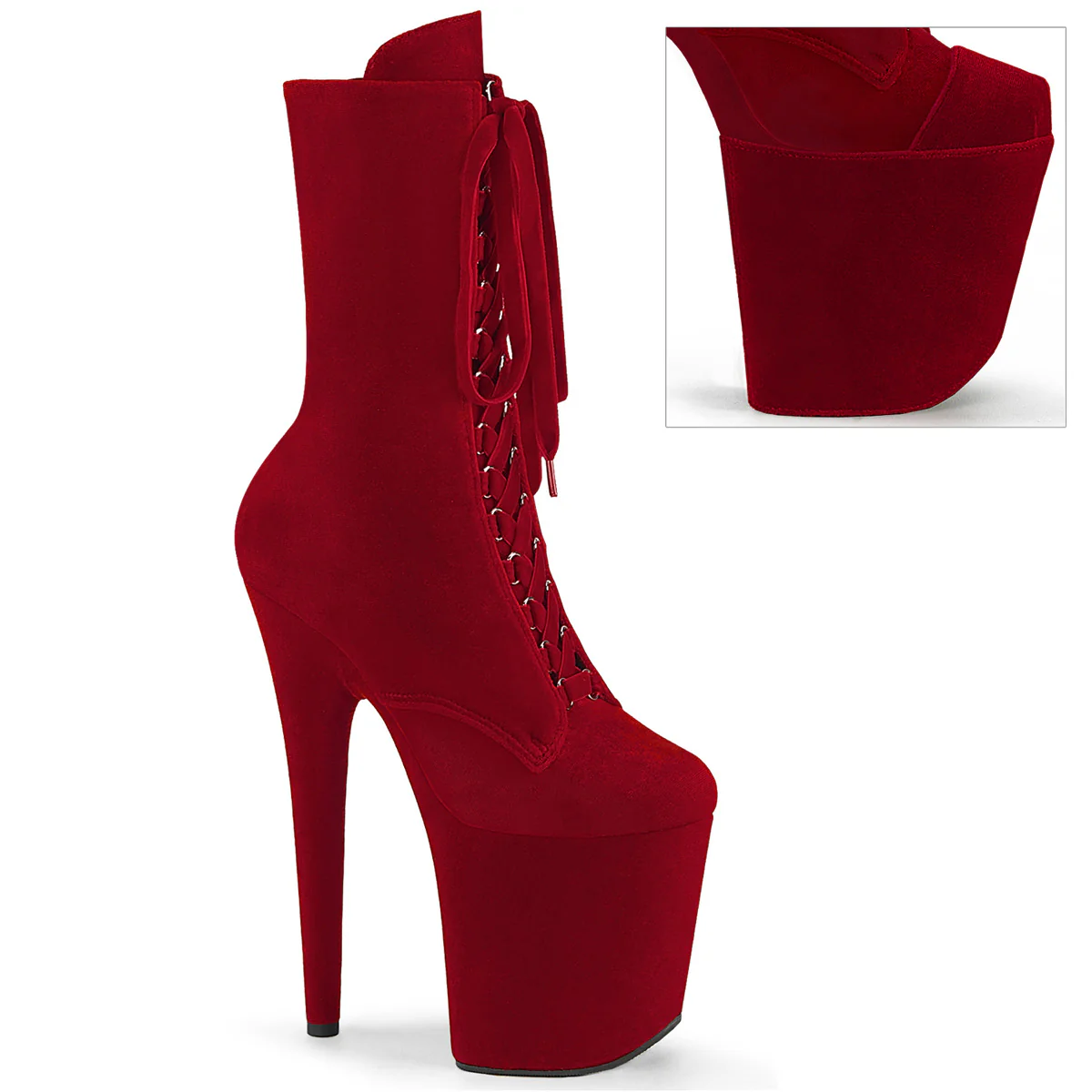 Red 8 Inch Platform Dancer Ankle Boots -  Pleaser FLAMINGO-1045VEL