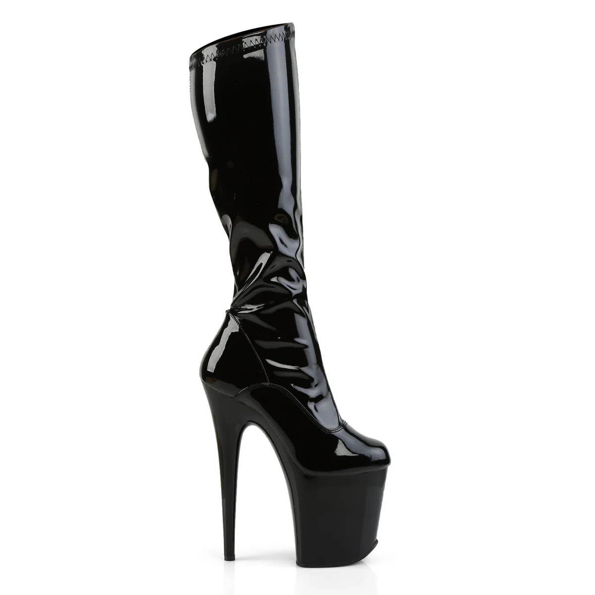 Black Patent 8 Inch Platform Pole Knee Boots -  Pleaser FLAMINGO-2000 - Image 5