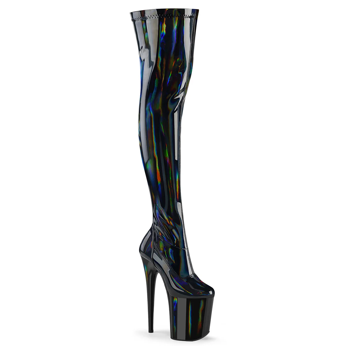 Black Holo 8 Inch Exotic Dance Thigh High boots - Pleaser FLAMINGO-3000HWR