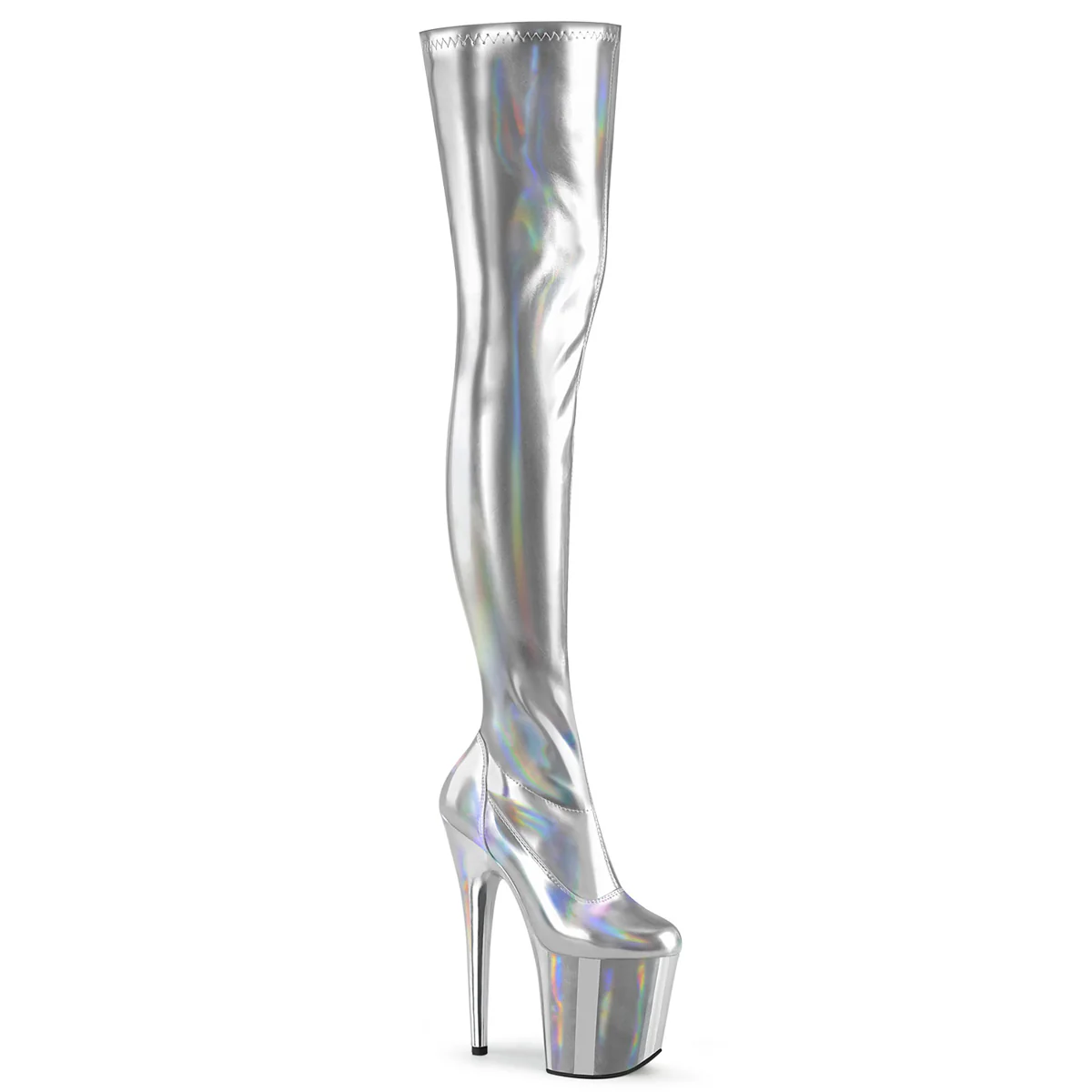 Silver 8 Inch Platform Pole Thigh Length Boots - Pleaser FLAMINGO-3000HWR