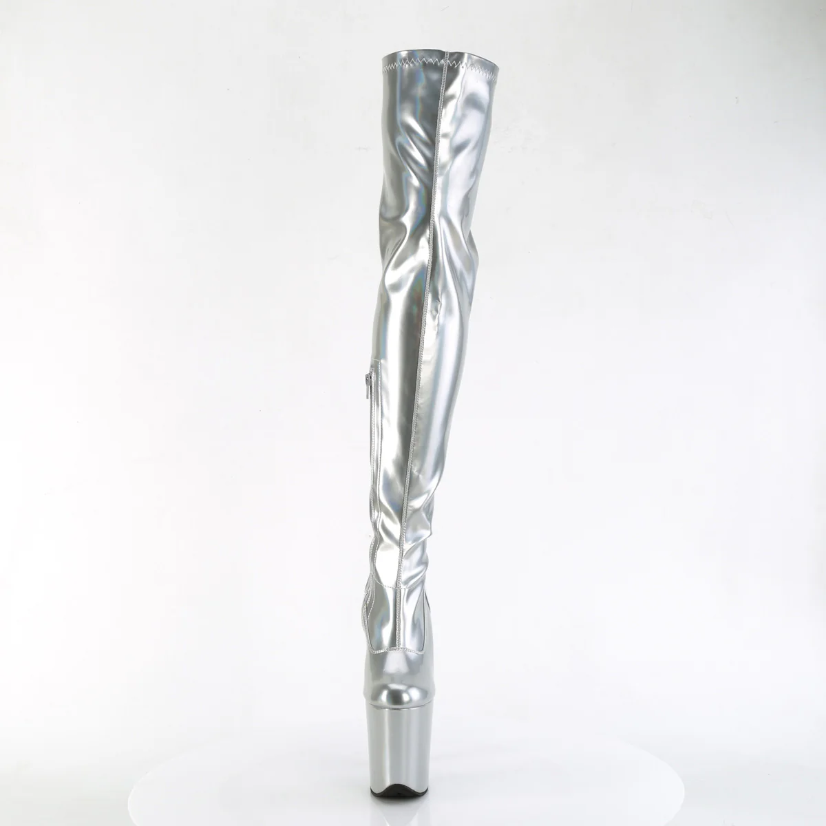 Silver 8 Inch Platform Pole Thigh Length Boots - Pleaser FLAMINGO-3000HWR - Image 2