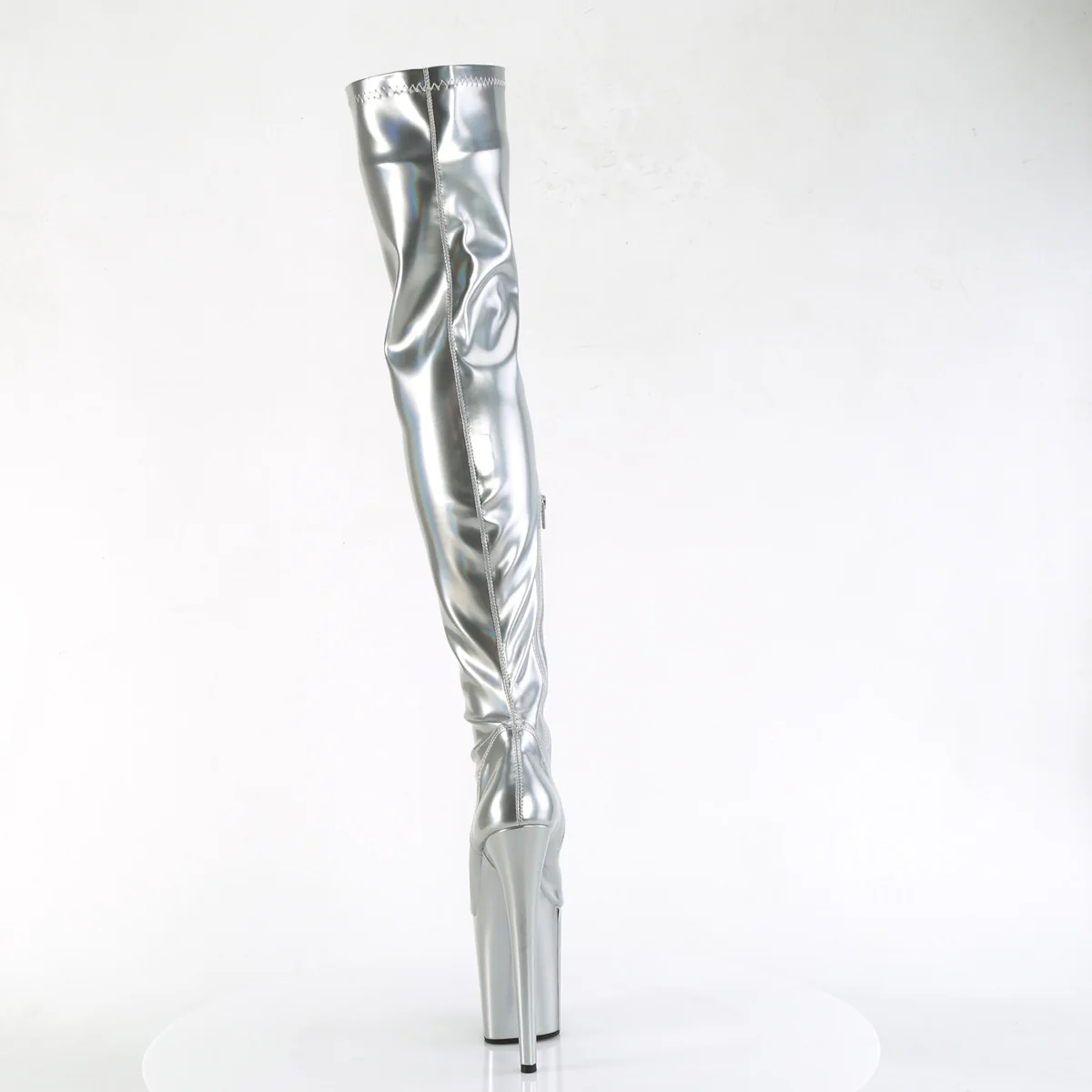 Silver 8 Inch Platform Pole Thigh Length Boots - Pleaser FLAMINGO-3000HWR - Image 4