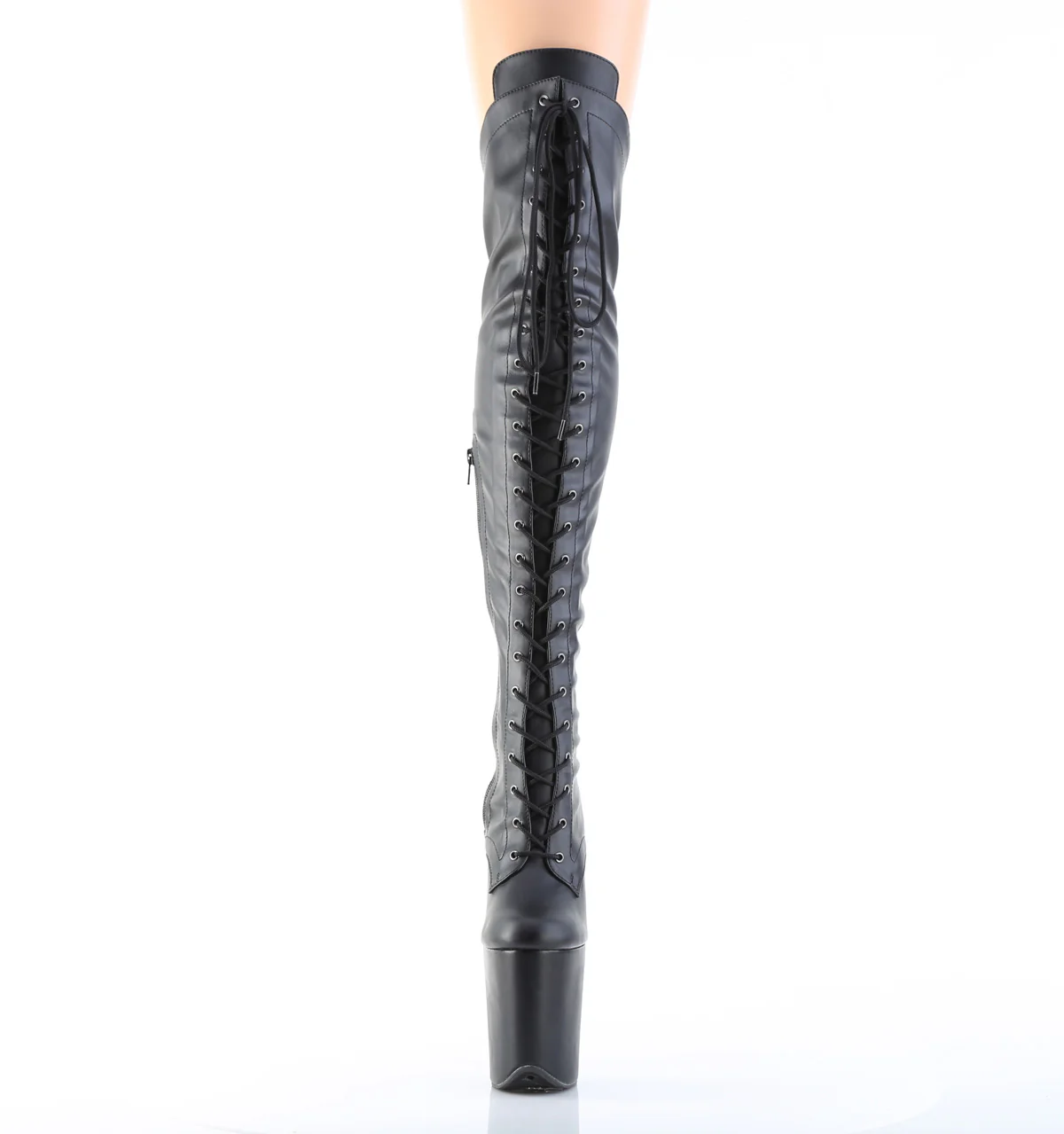 Black Faux Leather 8 Inch Strippers Thigh High boots - Pleaser FLAMINGO-3014 - Image 2