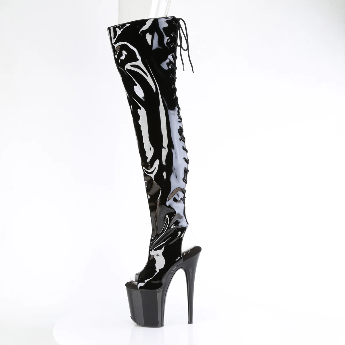 Black Patent 8 Inch Exotic Dancing Thigh Length Boots - Pleaser FLAMINGO-3017 - Image 3
