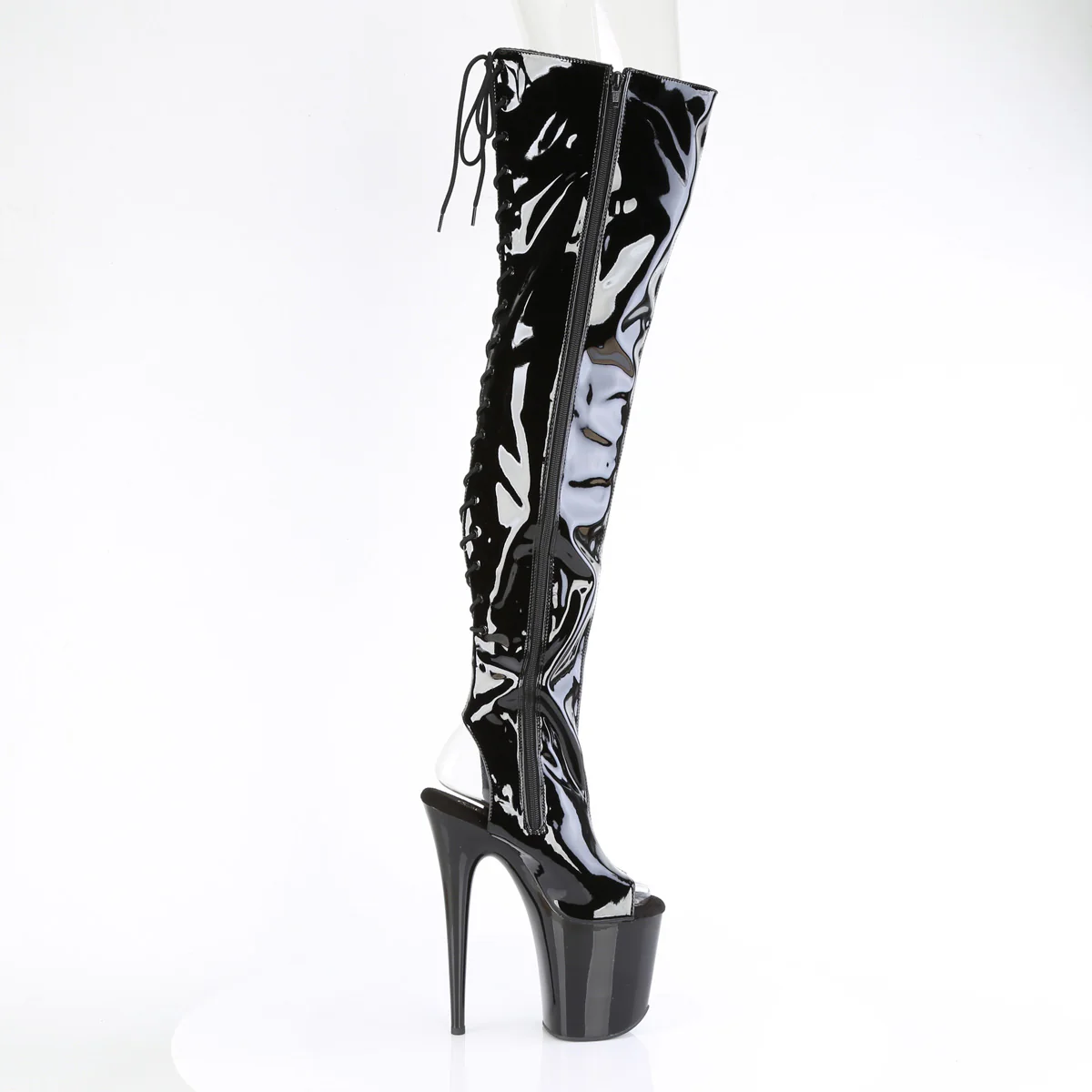 Black Patent 8 Inch Exotic Dancing Thigh Length Boots - Pleaser FLAMINGO-3017 - Image 5