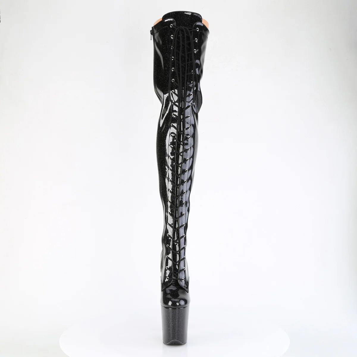 Black Glitter 8 Inch Platform Dancer Thigh Length Boots -  Pleaser FLAMINGO-3020GP - Image 2
