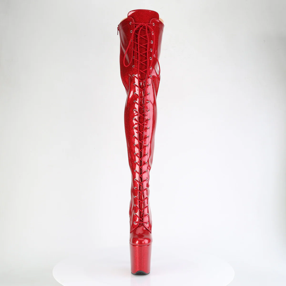 Red Glitter 8 Inch Exotic Dancing Thigh Length Boots - Pleaser FLAMINGO-3020GP - Image 2