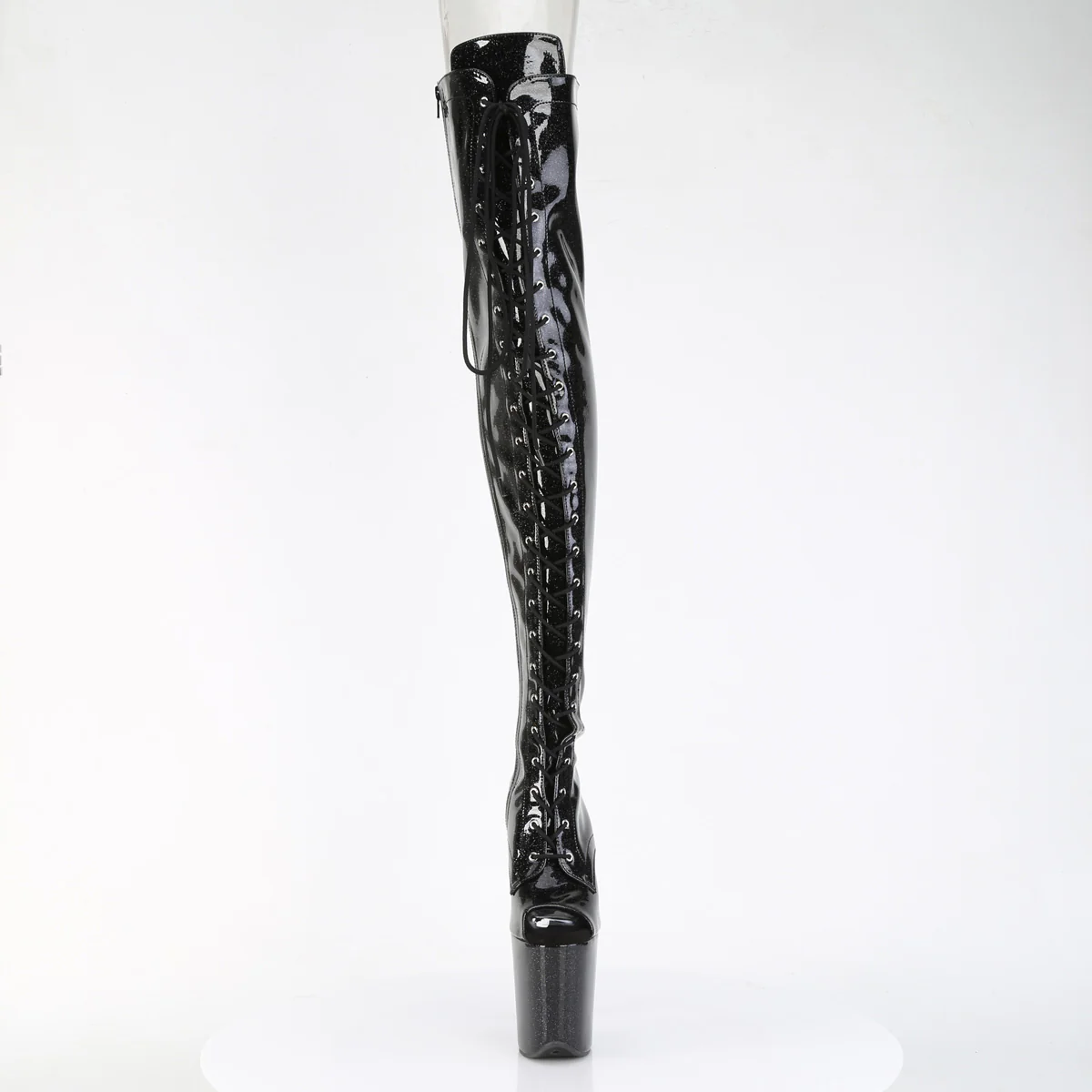 Black Glitter 8 Inch Platform Dancer Thigh Length Boots - Pleaser FLAMINGO-3021GP - Image 2