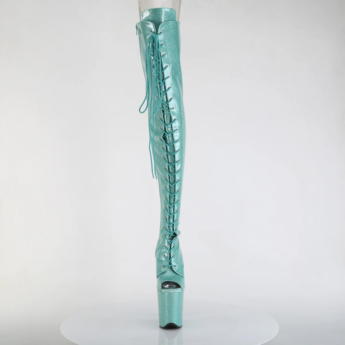 Aqua Glitter 8 Inch Platform Pole Thigh Length Boots - Pleaser FLAMINGO-3021GP - Image 2