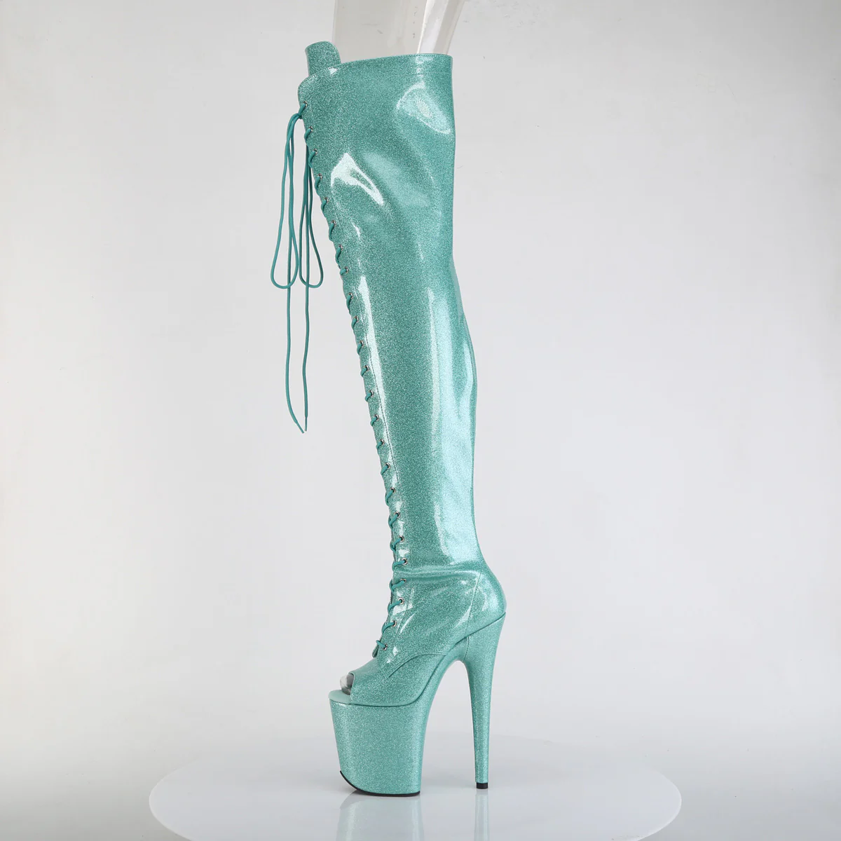Aqua Glitter 8 Inch Platform Pole Thigh Length Boots - Pleaser FLAMINGO-3021GP - Image 3