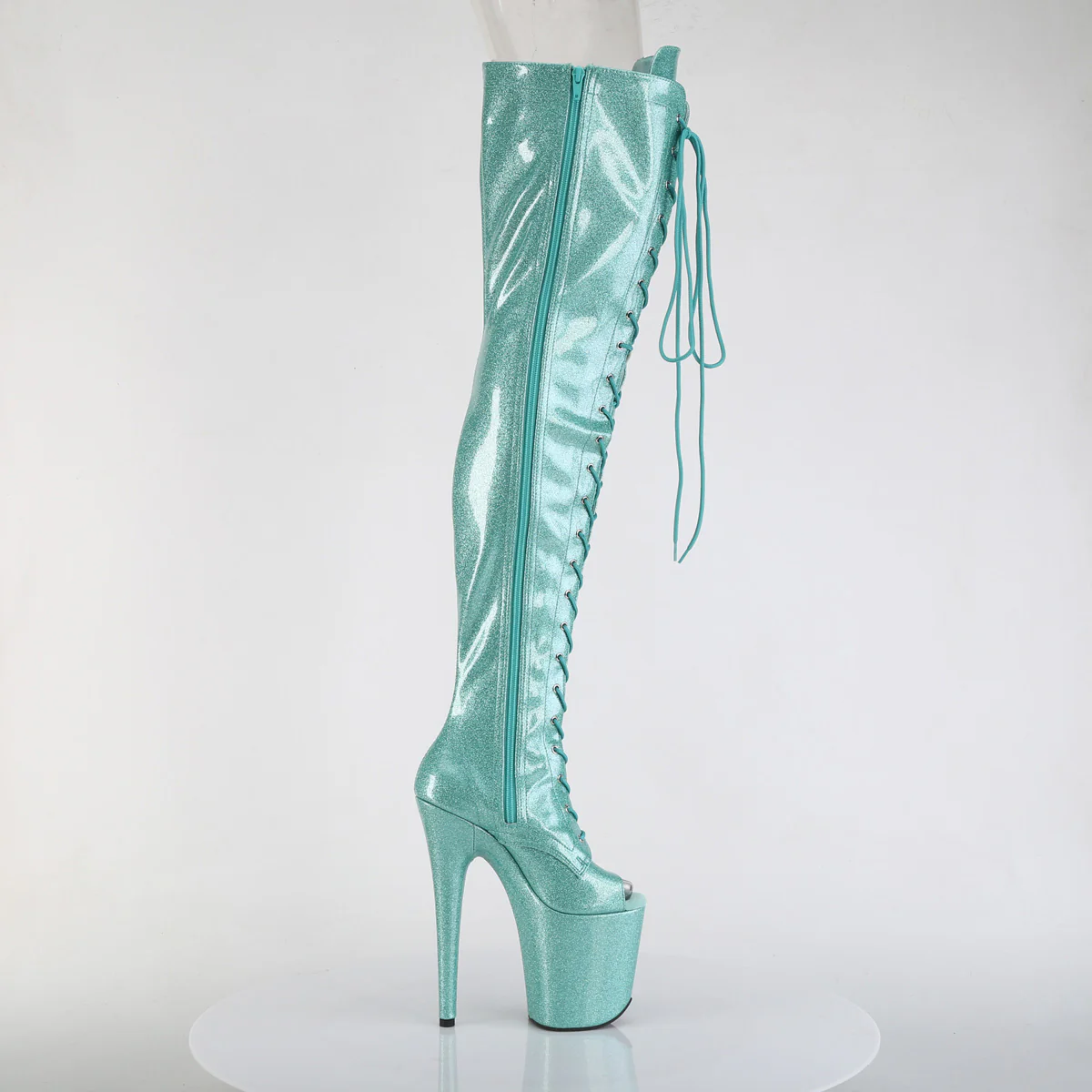 Aqua Glitter 8 Inch Platform Pole Thigh Length Boots - Pleaser FLAMINGO-3021GP - Image 5
