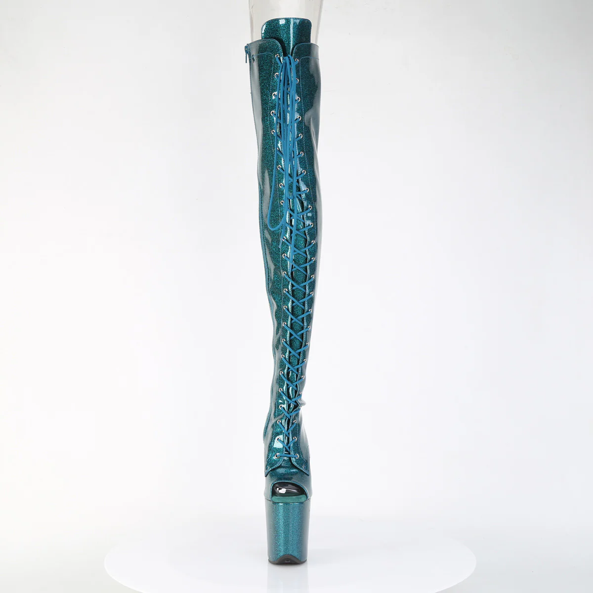Teal Glitter 8 Inch Platform Pole Thigh Length Boots -  Pleaser FLAMINGO-3021GP - Image 2