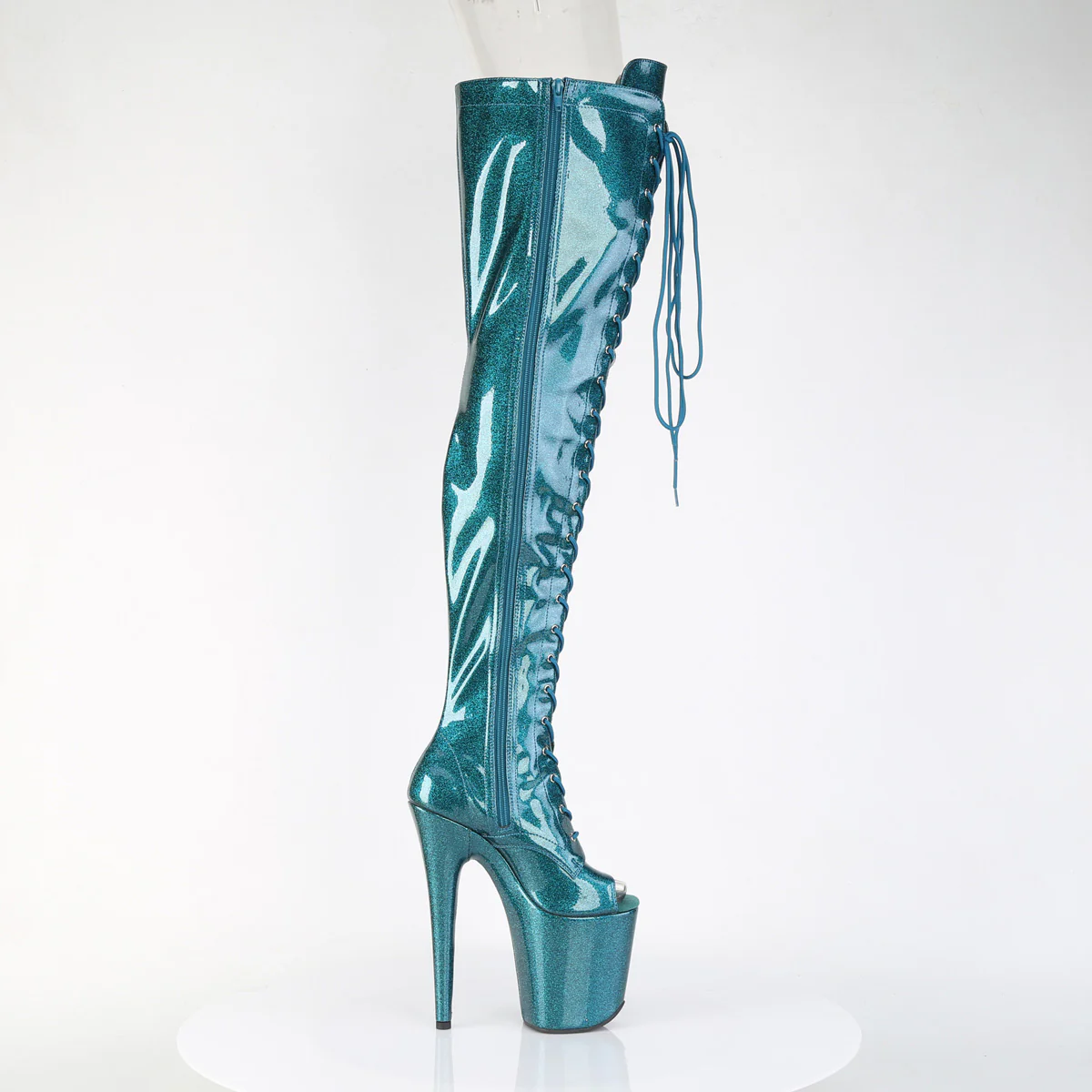 Teal Glitter 8 Inch Platform Pole Thigh Length Boots -  Pleaser FLAMINGO-3021GP - Image 5
